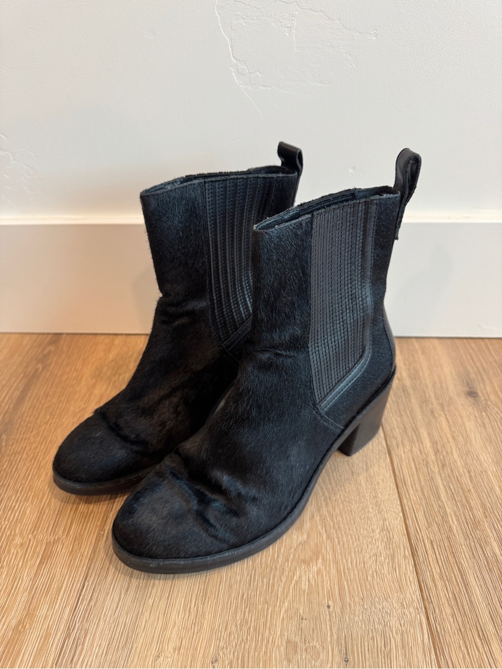 UGG Black Faux-Hair Chelsea Block Heel Ankle Boots